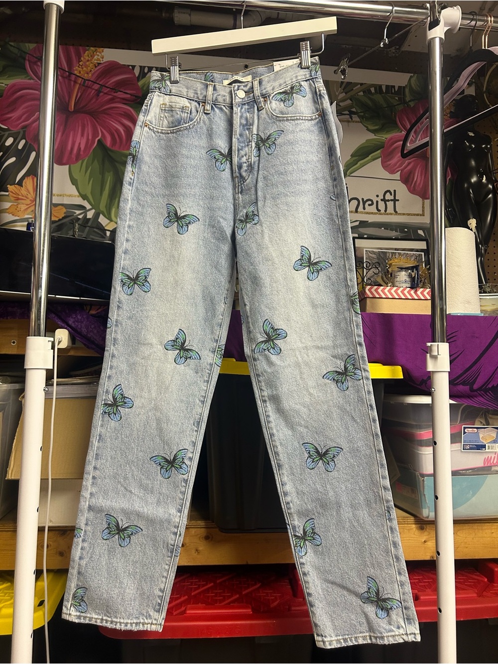 NWT Pacsun Eco Butterfly Print Dad Jeans Medium Indigo Size 25 - Picture 8 of 10